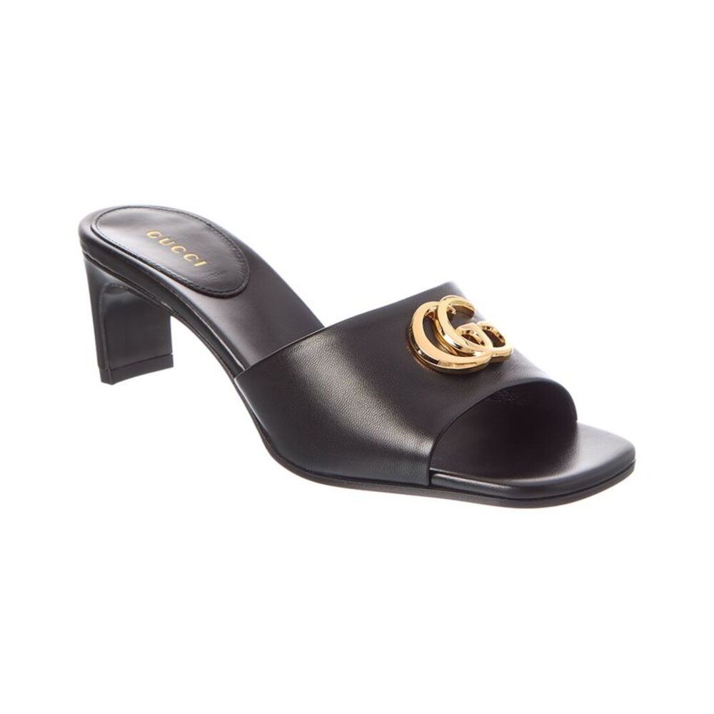Gucci Double G Leather Sandal, Black